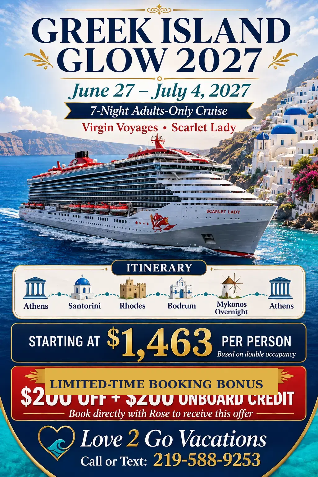 Greek Island Glow 2027 cruise promotional graphic